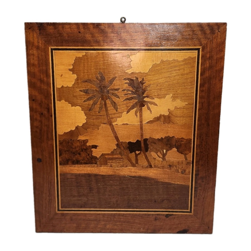 Vintage Nathan B Vickers Twin Palms Marquetry Wood Inlay Art San Diego CA